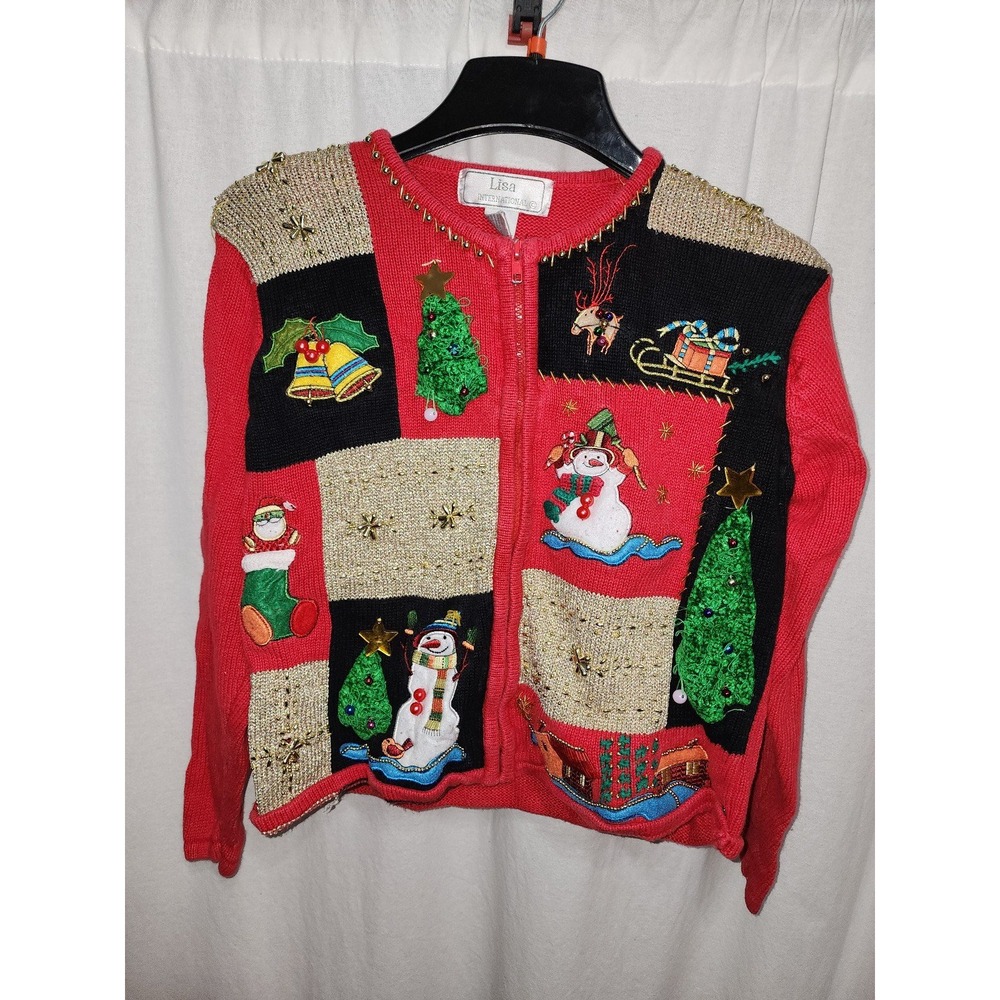 Lisa International Christmas Sweater PS Ugly Party Cardigan Zipper